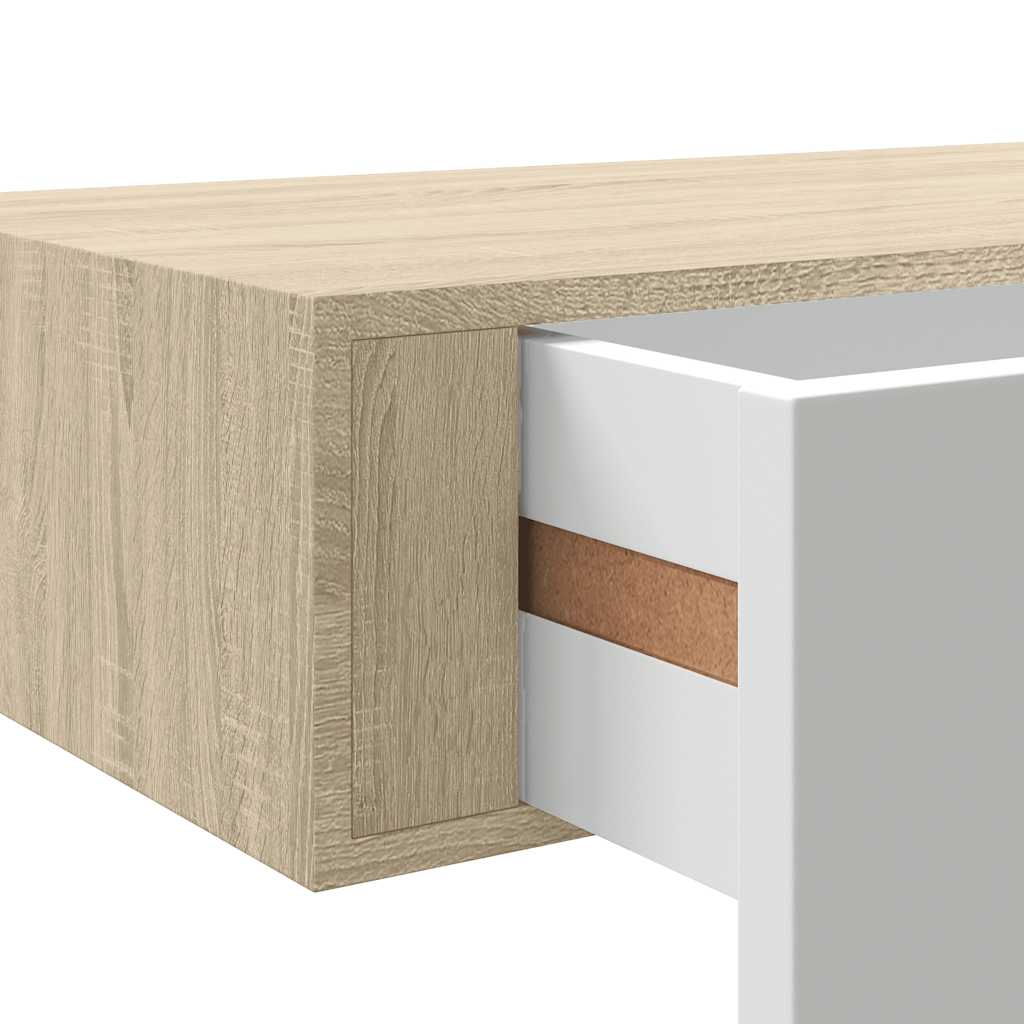 Étagères murales à tiroirs 2 pièces Chêne et blanc 60 x 23,5 x 10 cm MDF - XIOS