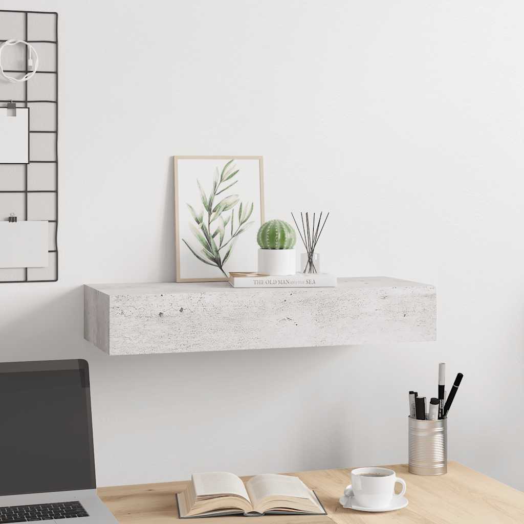 Étagère à tiroir murale Gris béton 60x23,5x10 cm MDF - XIOS