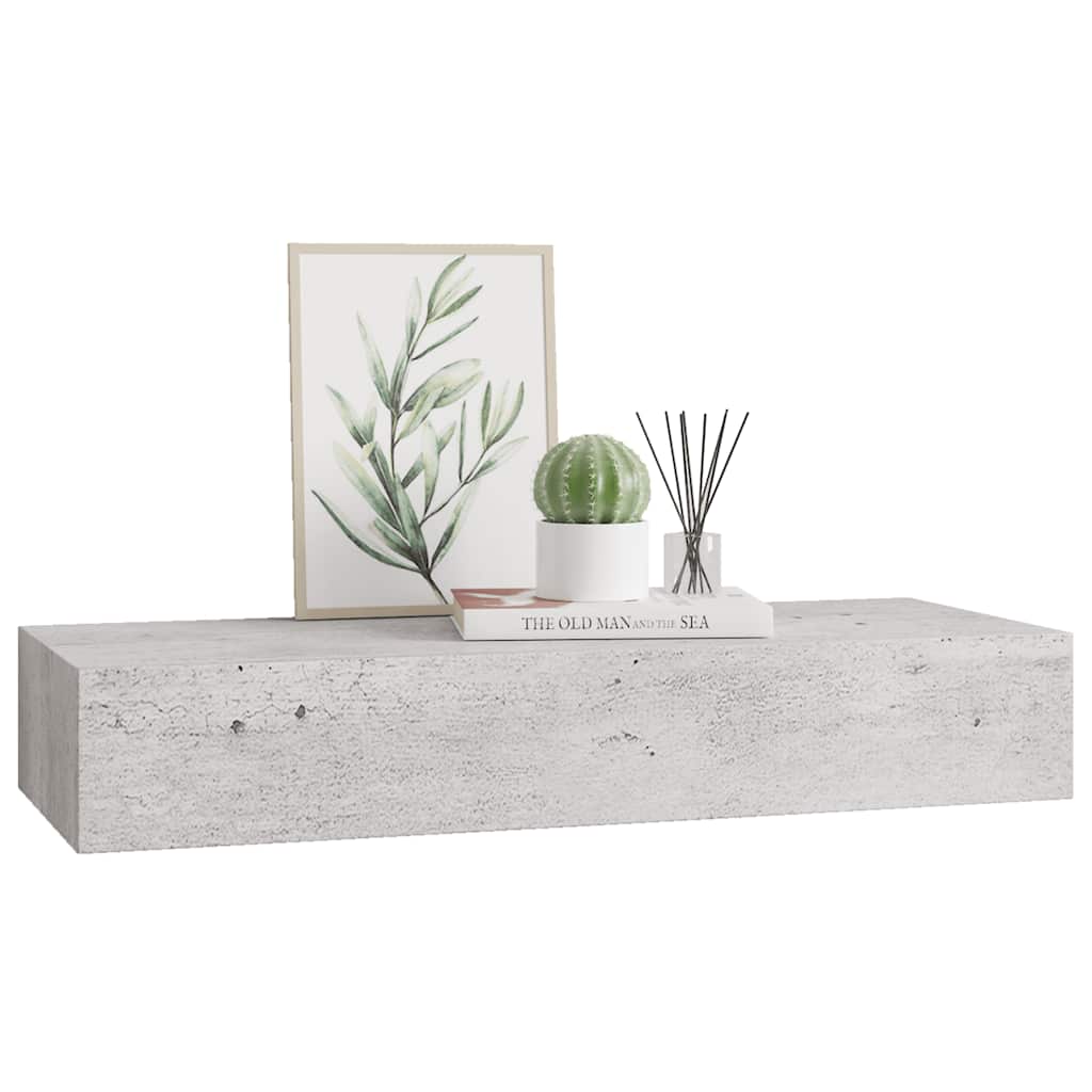 Étagère à tiroir murale Gris béton 60x23,5x10 cm MDF - XIOS