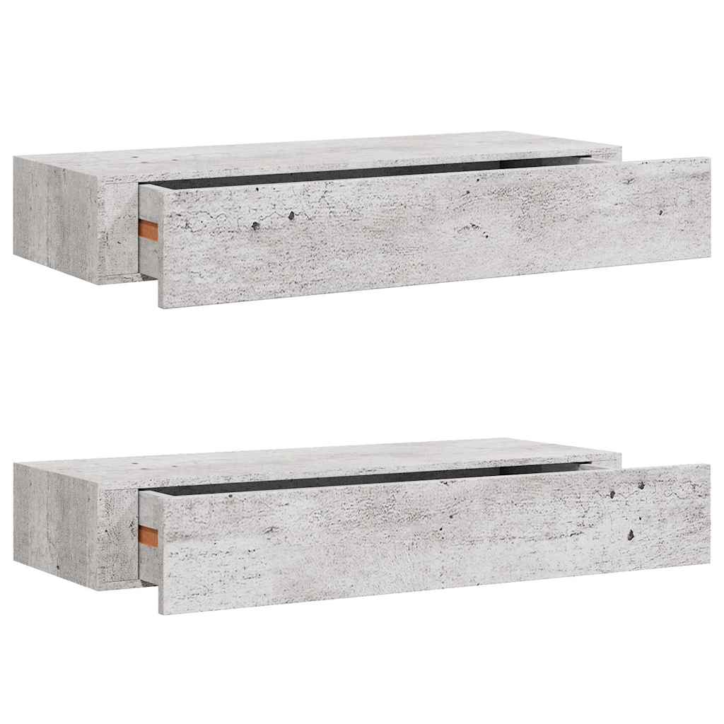 Étagères à tiroir murales 2 pcs Gris béton 60x23,5x10 cm MDF - XIOS