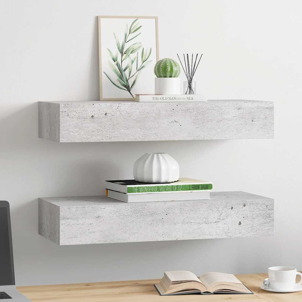 Étagères à tiroir murales 2 pcs Gris béton 60x23,5x10 cm MDF - XIOS