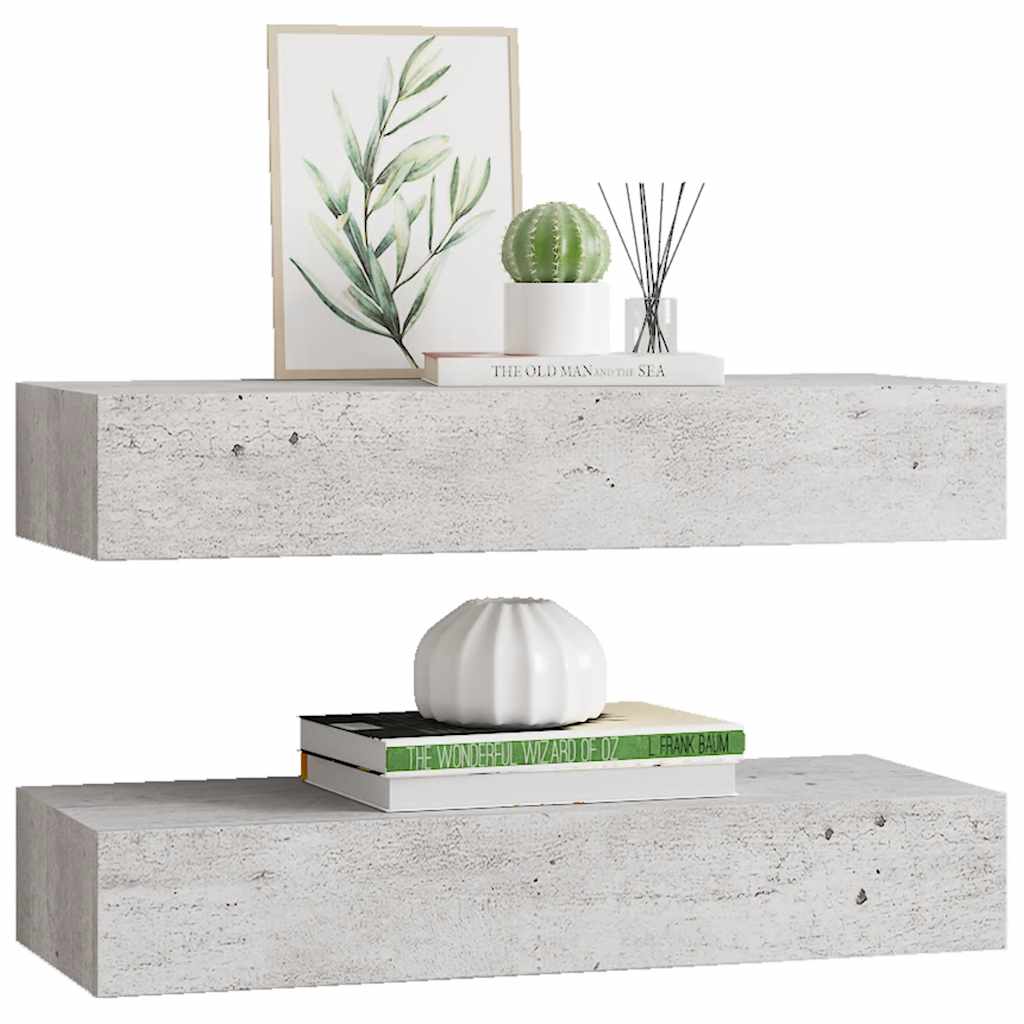 Étagères à tiroir murales 2 pcs Gris béton 60x23,5x10 cm MDF - XIOS