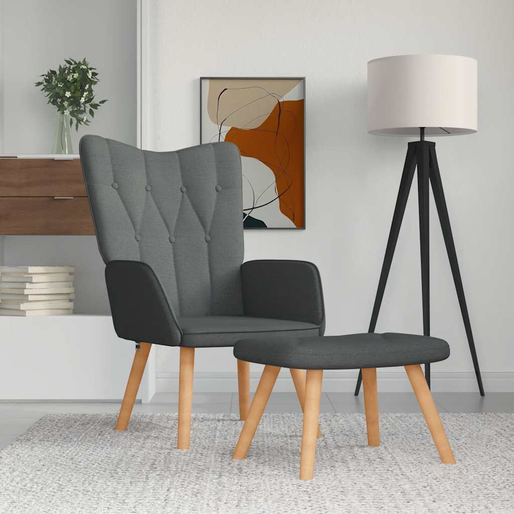 Chaise de relaxation avec tabouret Gris foncé Tissu - XIOS