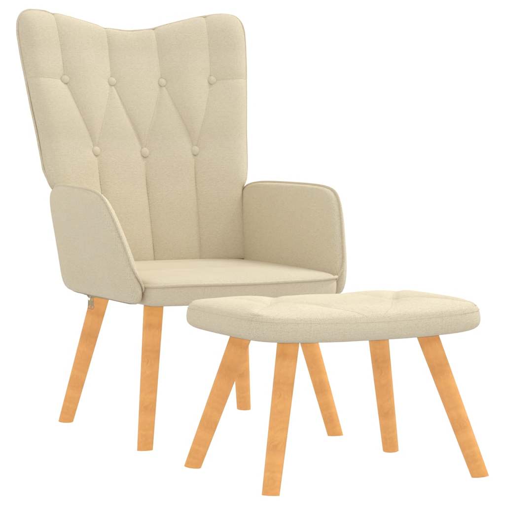 Chaise de relaxation avec tabouret Crème Tissu - XIOS