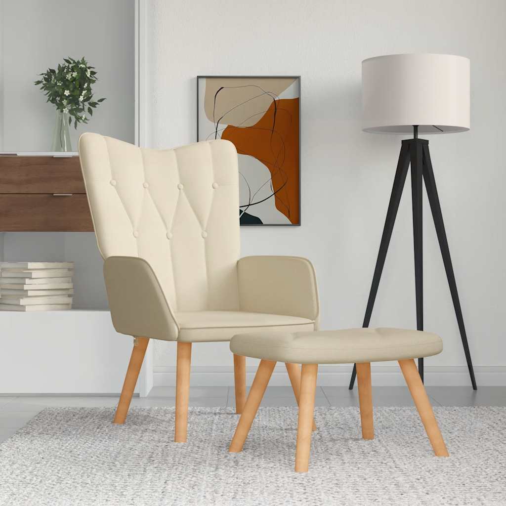 Chaise de relaxation avec tabouret Crème Tissu - XIOS