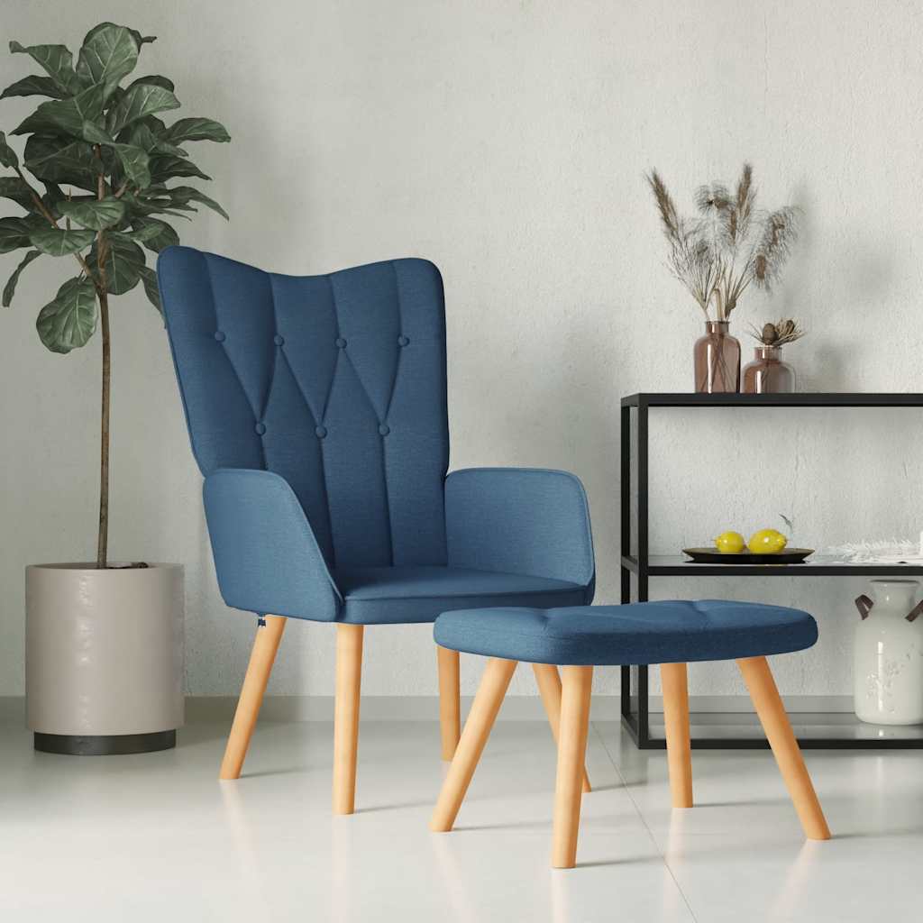 Chaise de relaxation avec tabouret Bleu Tissu - XIOS