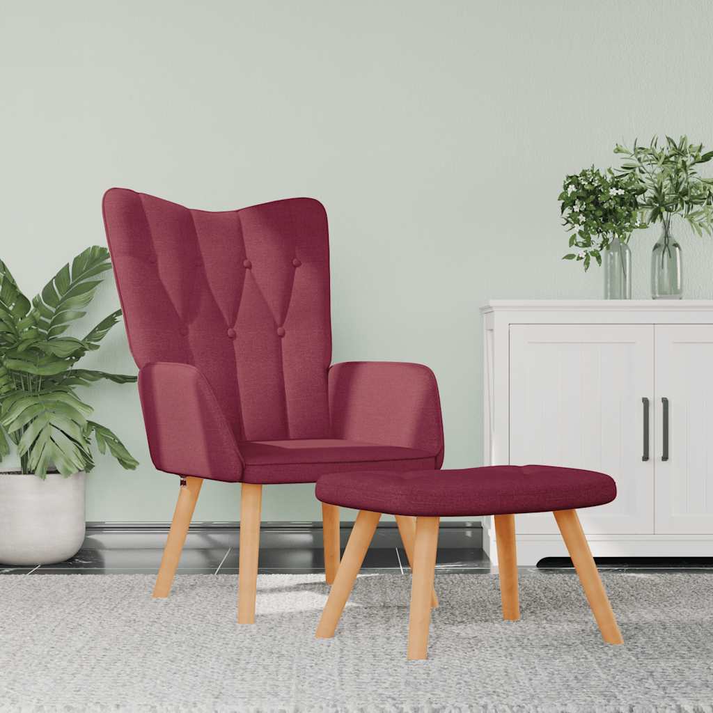 Chaise de relaxation avec tabouret Rouge bordeaux Tissu - XIOS