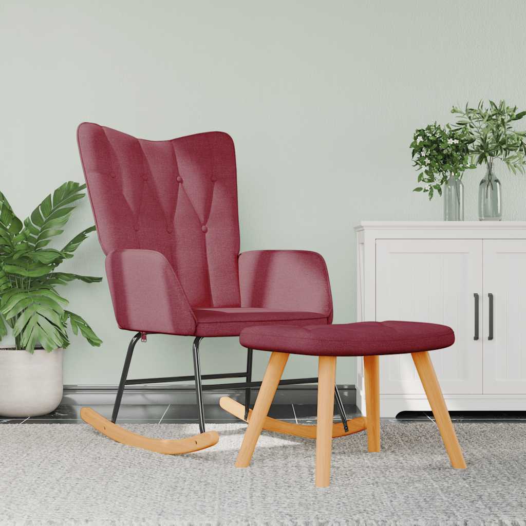 Chaise à bascule avec tabouret Rouge bordeaux Tissu - XIOS