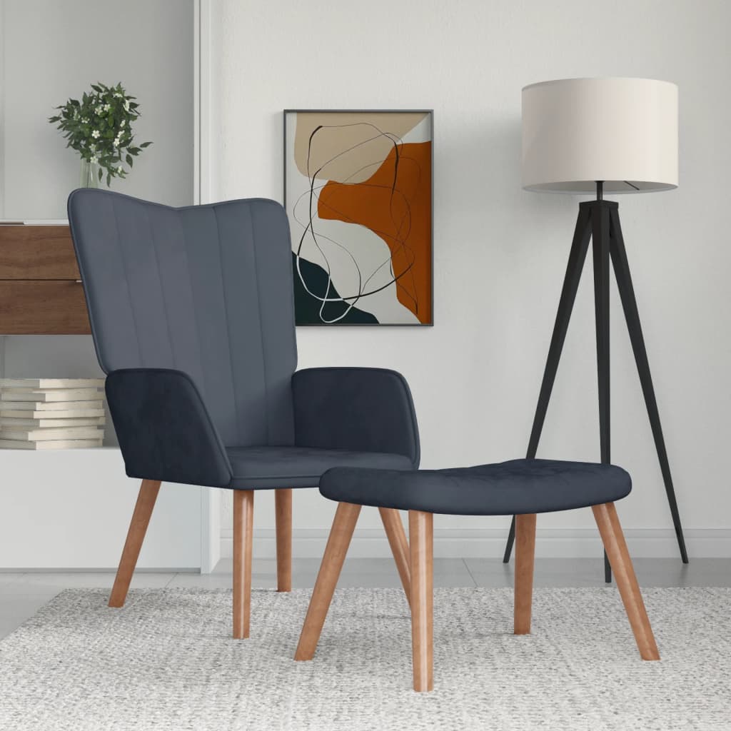 Chaise de relaxation avec repose-pied Gris foncé Velours - XIOS
