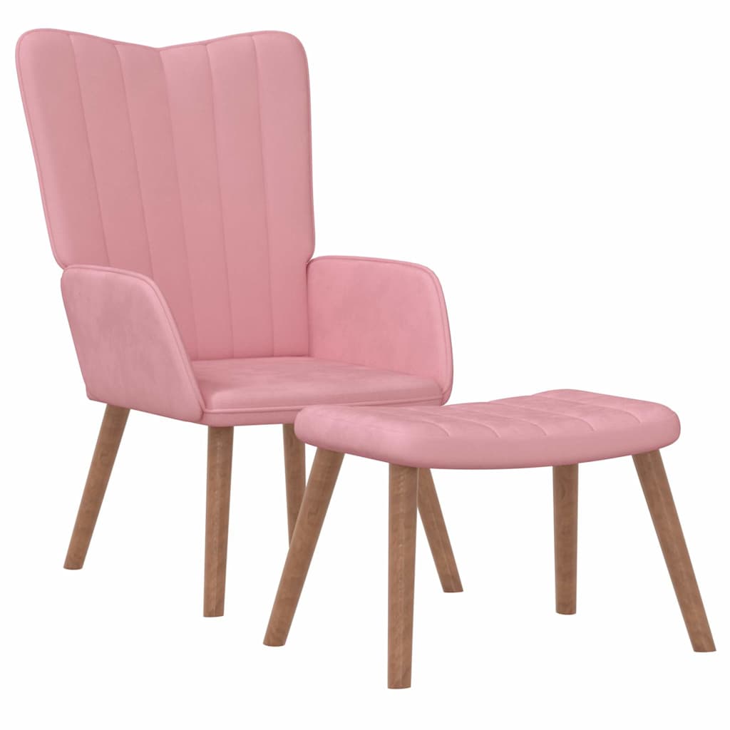 Chaise de relaxation avec repose-pied Rose Velours - XIOS