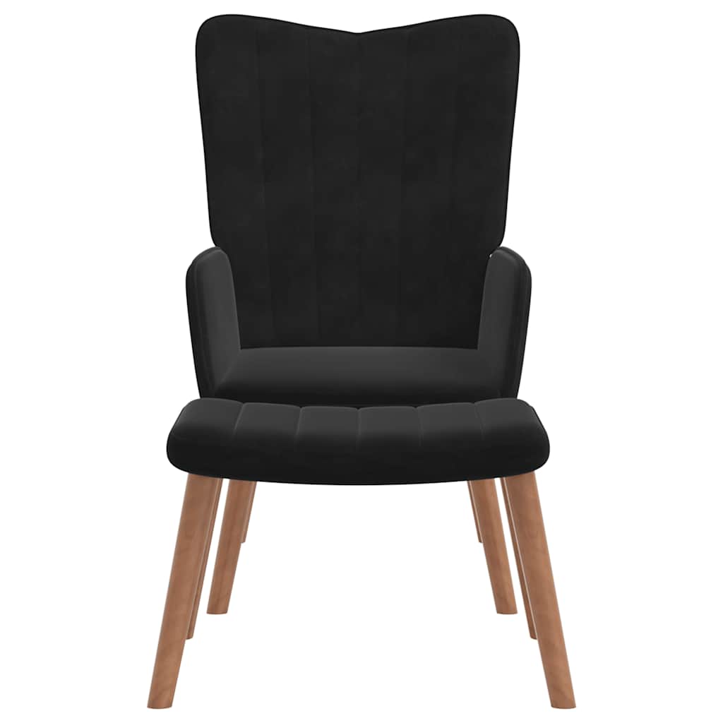 Chaise de relaxation avec repose-pied Noir Velours - XIOS