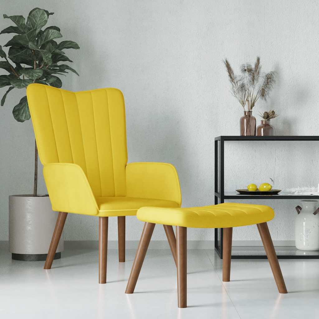 Chaise de relaxation avec repose-pied Jaune moutarde Velours - XIOS