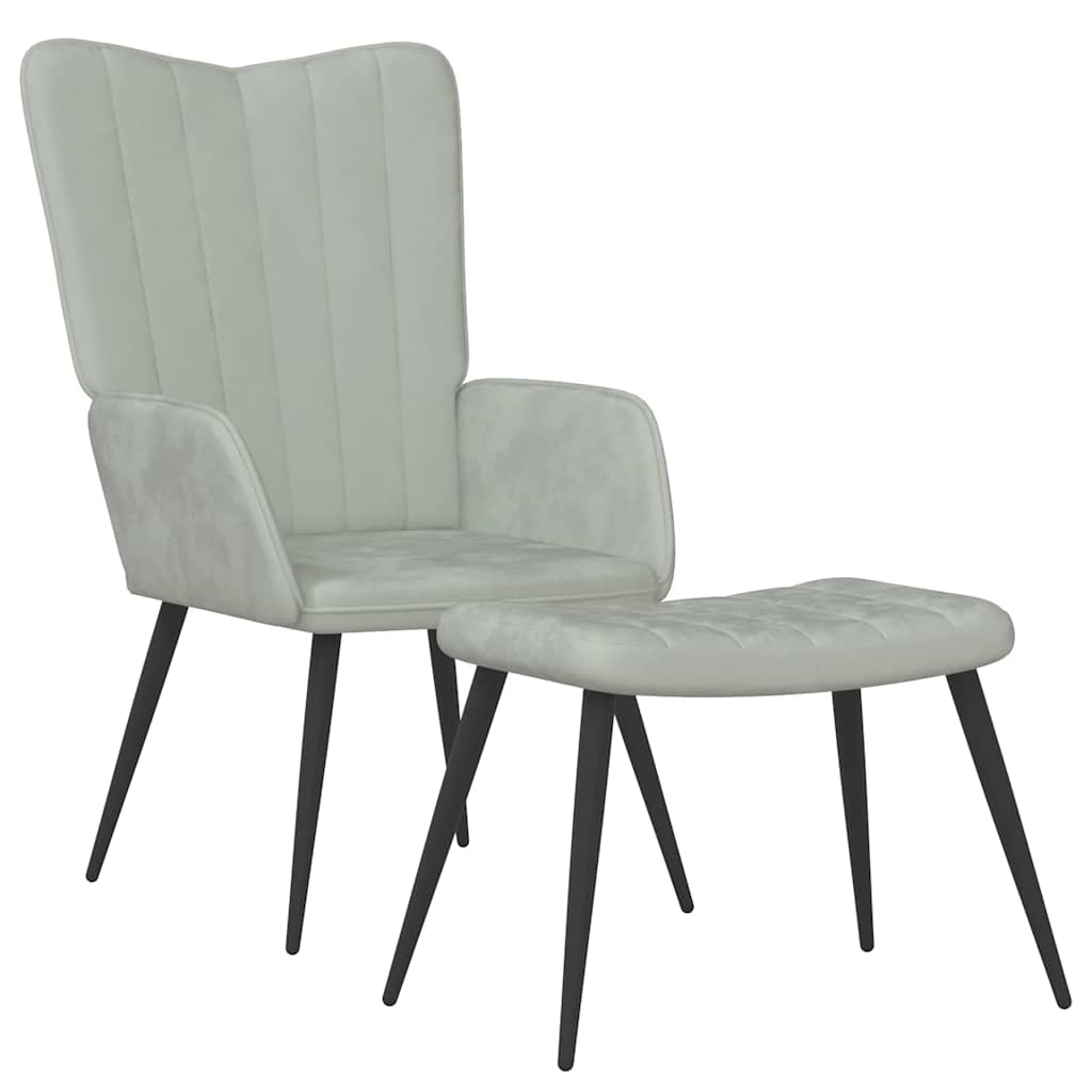 Chaise de relaxation avec repose-pied Gris clair Velours - XIOS