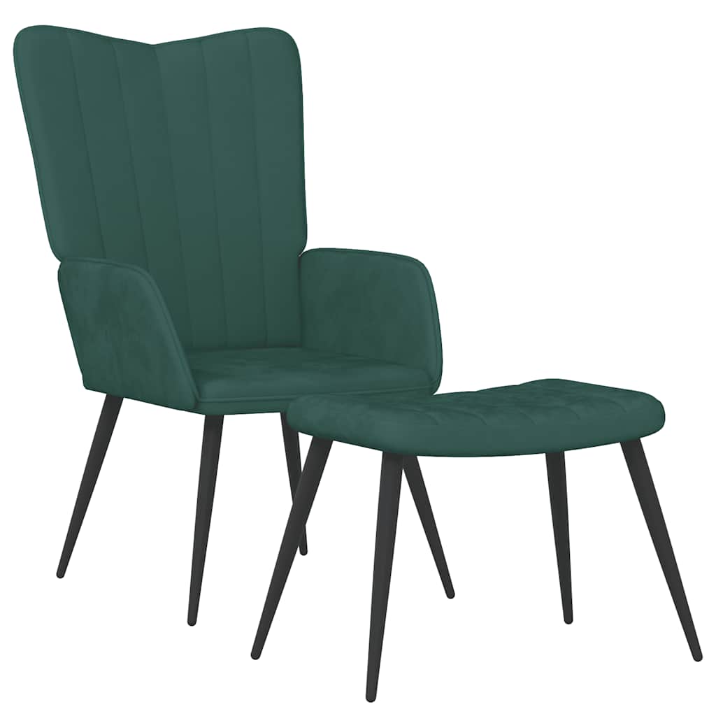 Chaise de relaxation avec tabouret Vert foncé Velours - XIOS