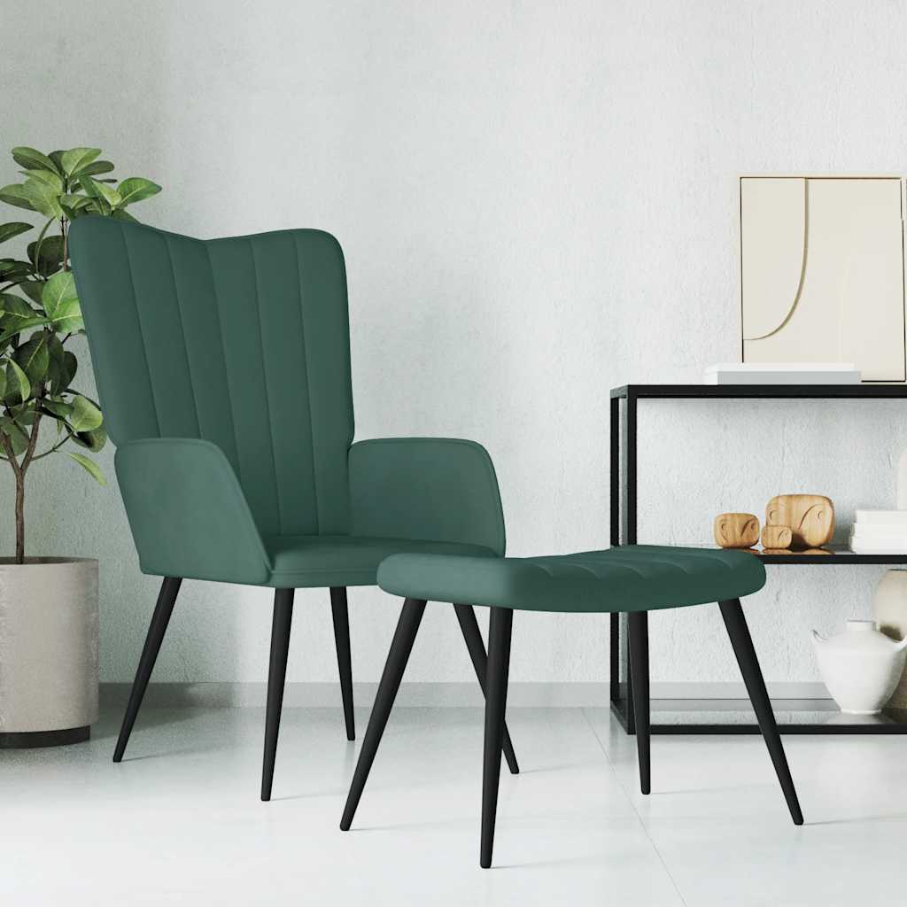 Chaise de relaxation avec tabouret Vert foncé Velours - XIOS