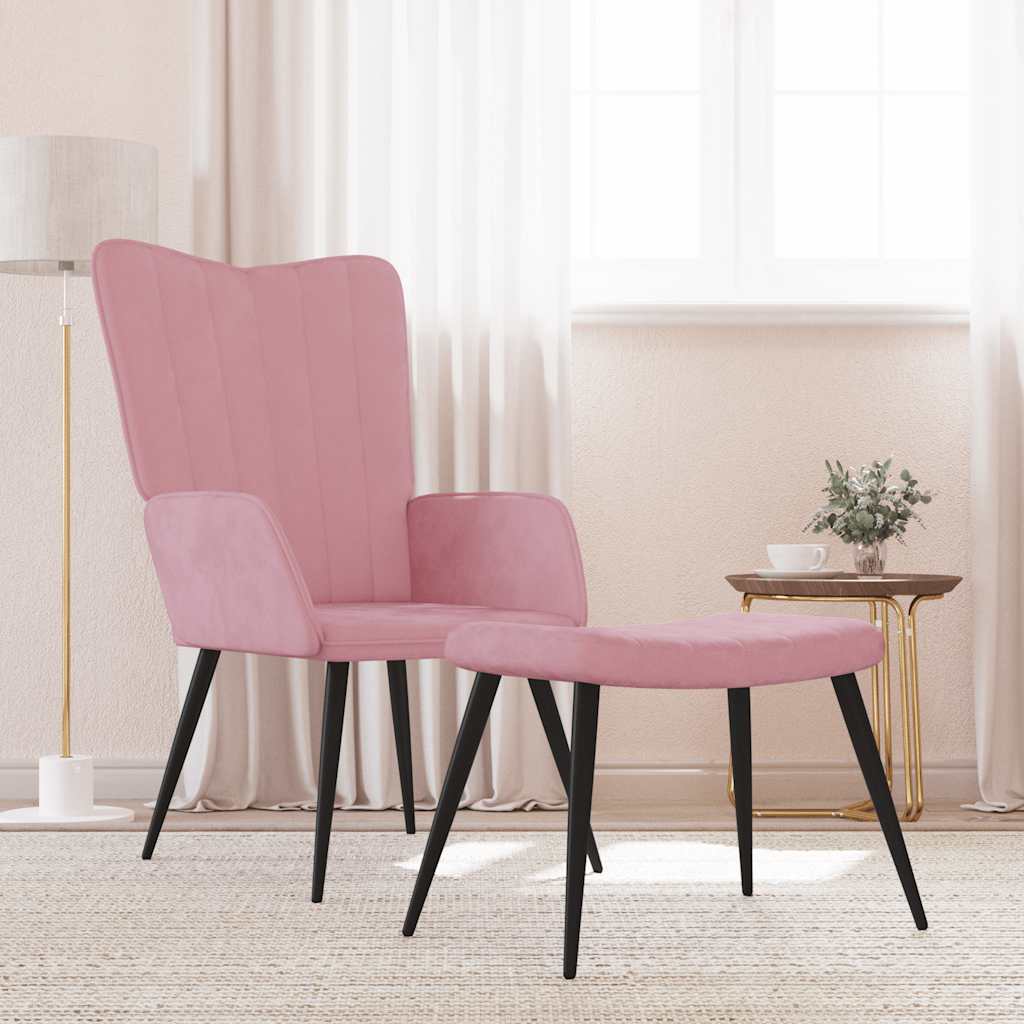 Chaise de relaxation avec tabouret Rose Velours - XIOS