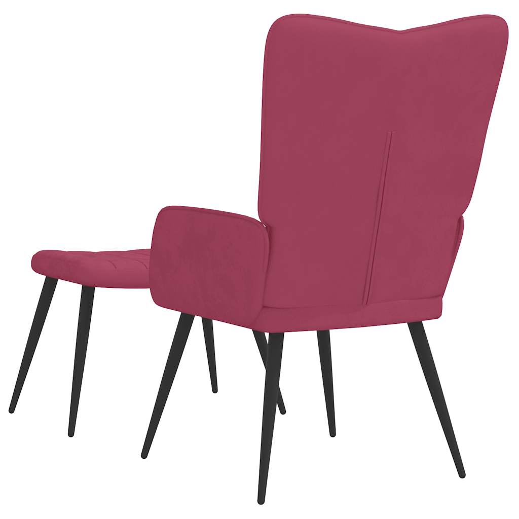 Chaise de relaxation avec tabouret Rouge bordeaux Velours - XIOS