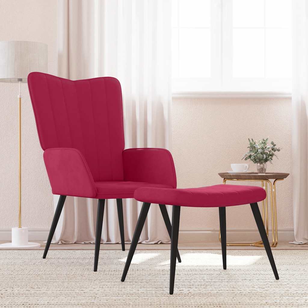 Chaise de relaxation avec tabouret Rouge bordeaux Velours - XIOS