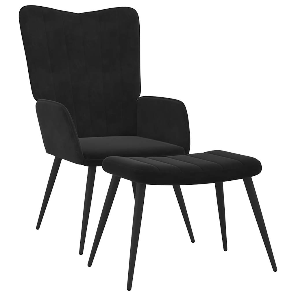 Chaise de relaxation avec tabouret Noir Velours - XIOS