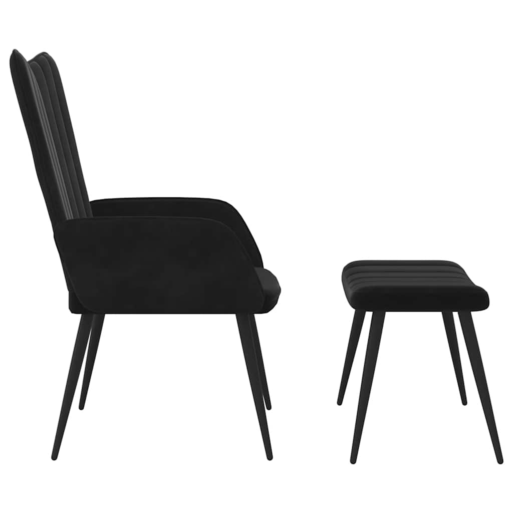 Chaise de relaxation avec tabouret Noir Velours - XIOS
