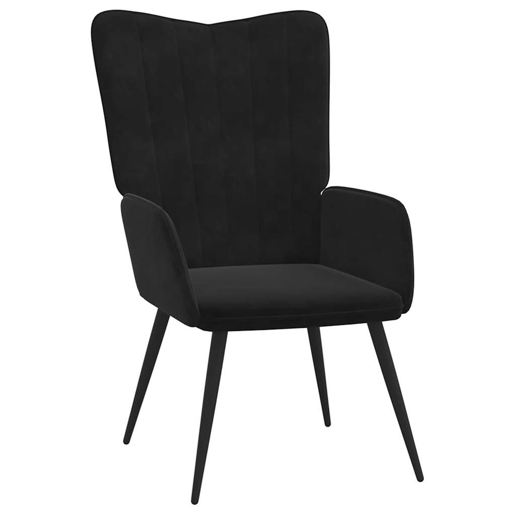 Chaise de relaxation avec tabouret Noir Velours - XIOS