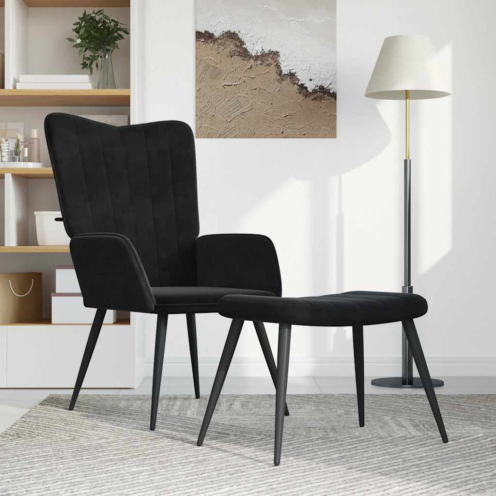 Chaise de relaxation avec tabouret Noir Velours - XIOS