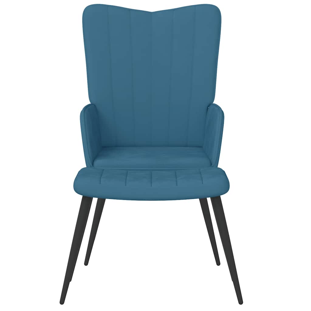 Chaise de relaxation avec tabouret Bleu Velours - XIOS