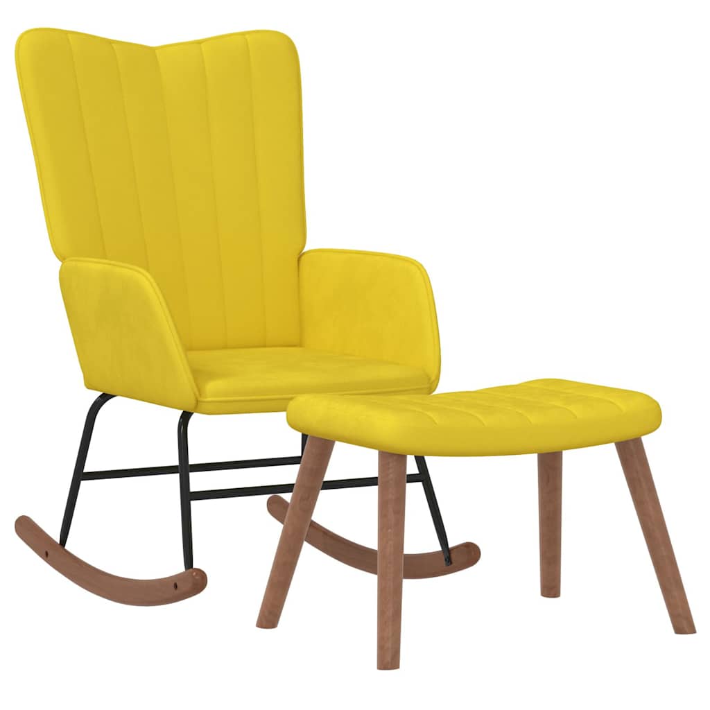 Chaise à bascule avec repose-pied Jaune moutarde Velours - XIOS