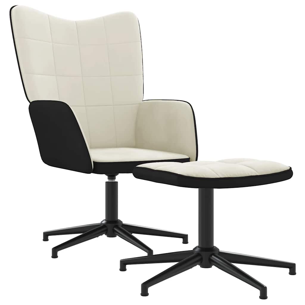 Chaise de relaxation avec tabouret Blanc crème Velours et PVC - XIOS