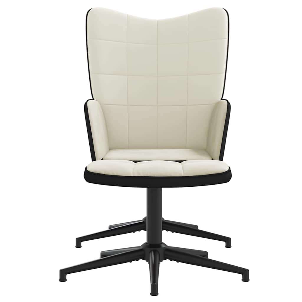 Chaise de relaxation avec tabouret Blanc crème Velours et PVC - XIOS