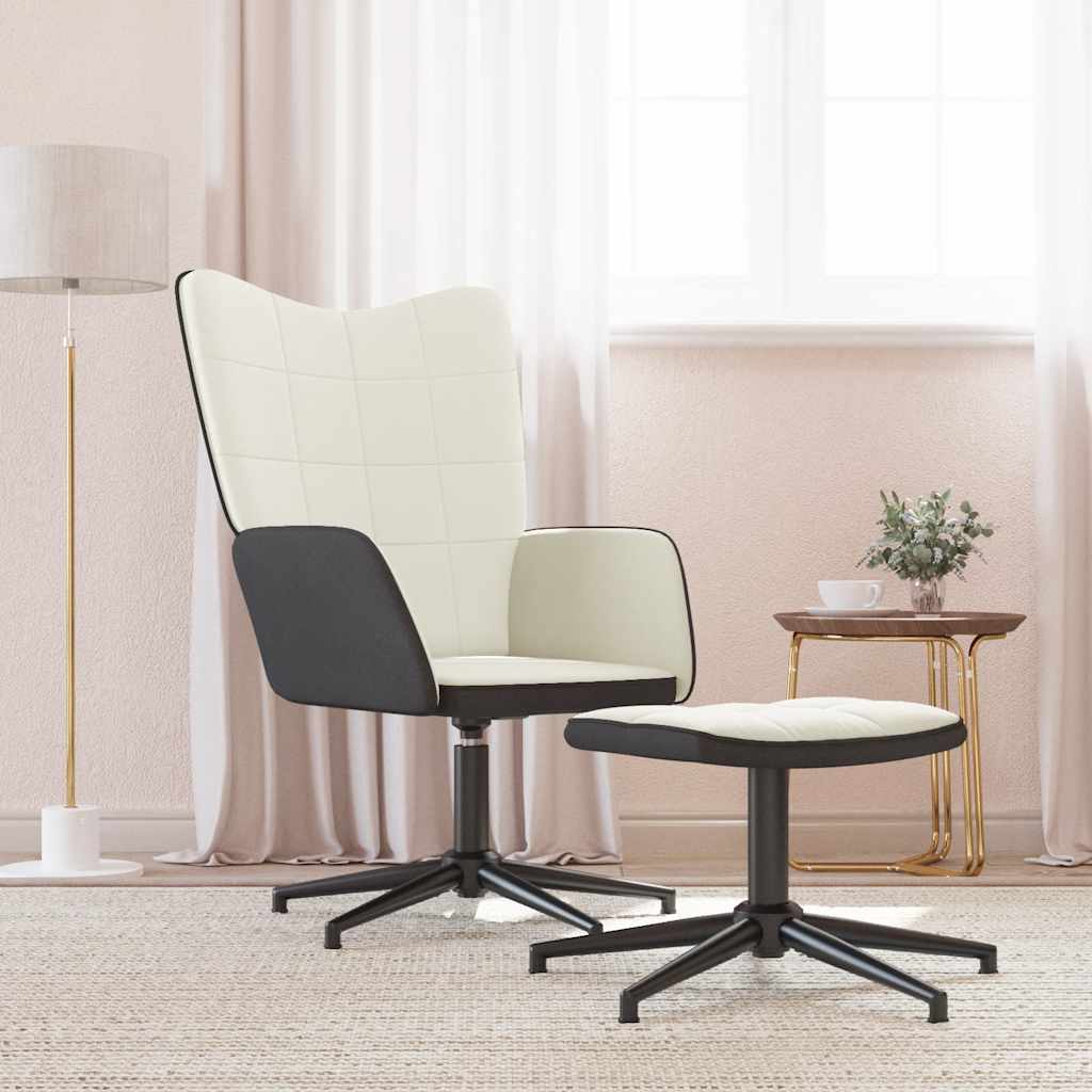Chaise de relaxation avec tabouret Blanc crème Velours et PVC - XIOS