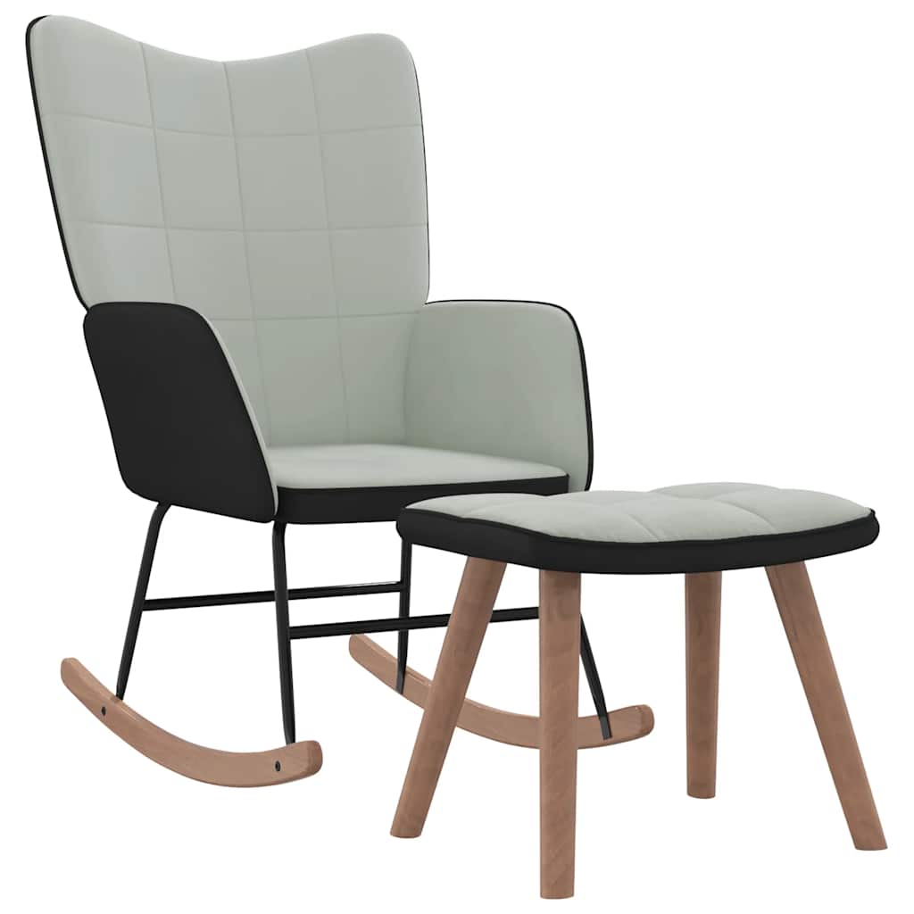 Chaise à bascule avec repose-pied Gris clair Velours et PVC - XIOS