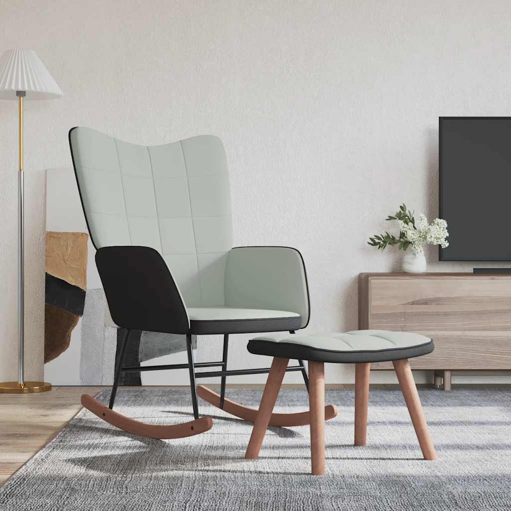 Chaise à bascule avec repose-pied Gris clair Velours et PVC - XIOS