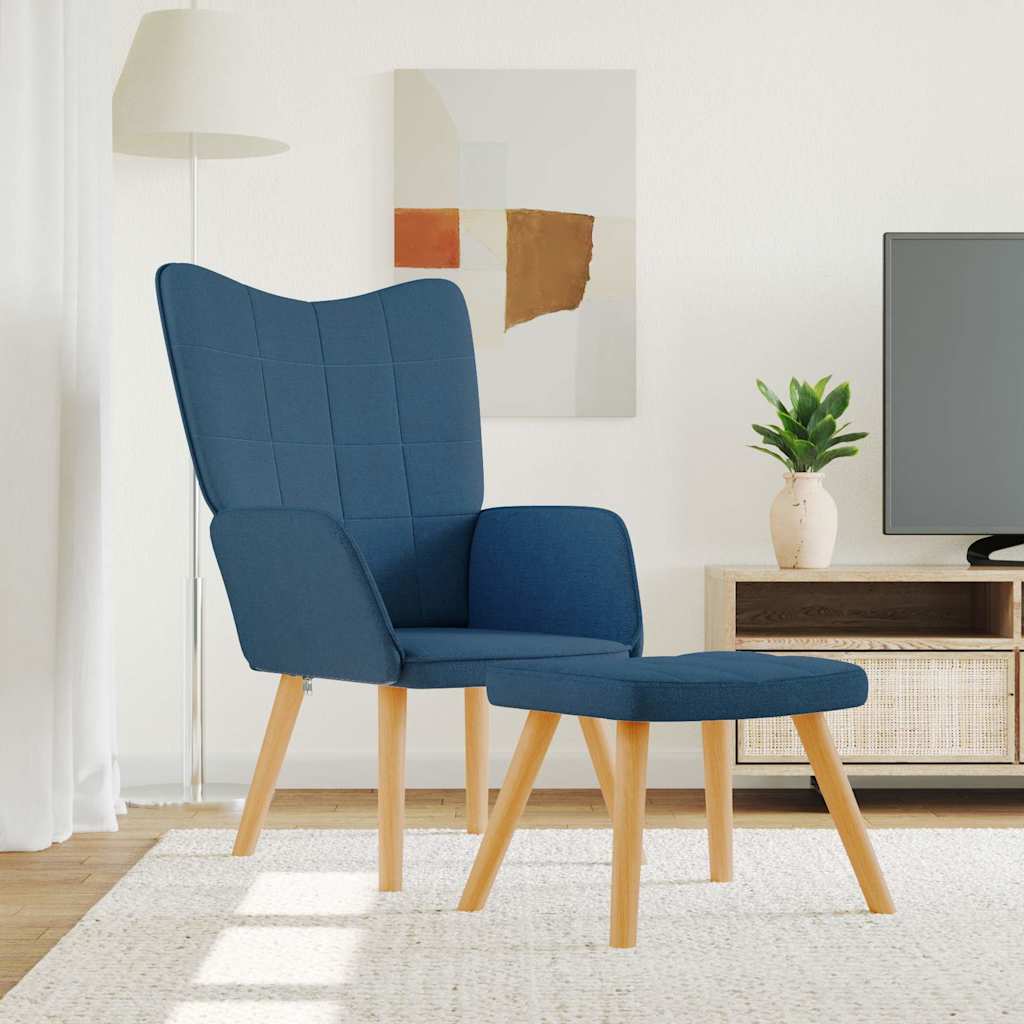 Chaise de relaxation avec tabouret Bleu Tissu - XIOS