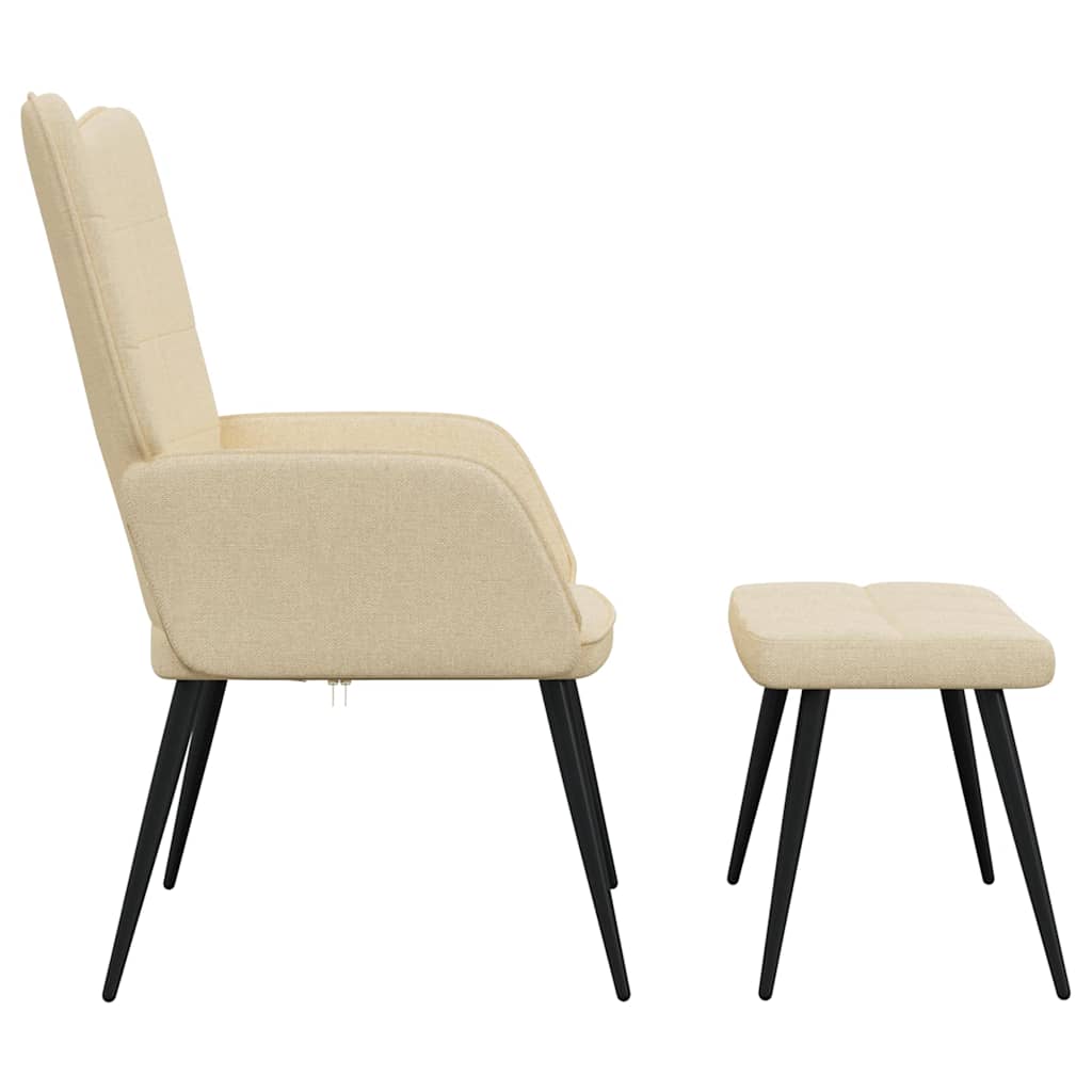 Chaise de relaxation avec tabouret Crème Tissu - XIOS