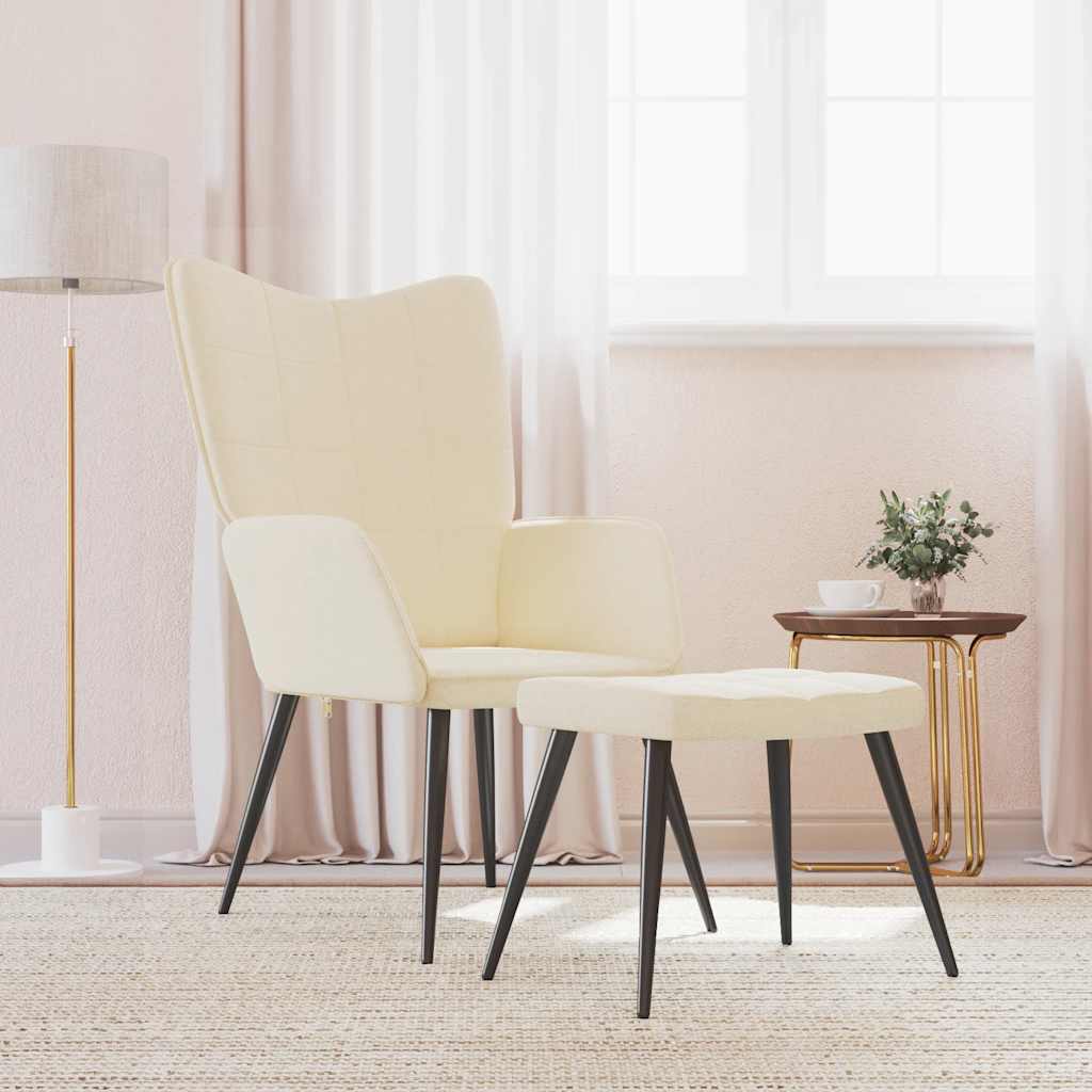 Chaise de relaxation avec tabouret Crème Tissu - XIOS
