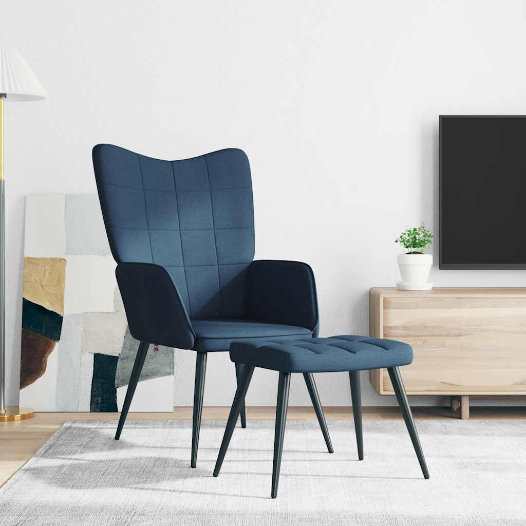 Chaise de relaxation avec tabouret Bleu Tissu - XIOS