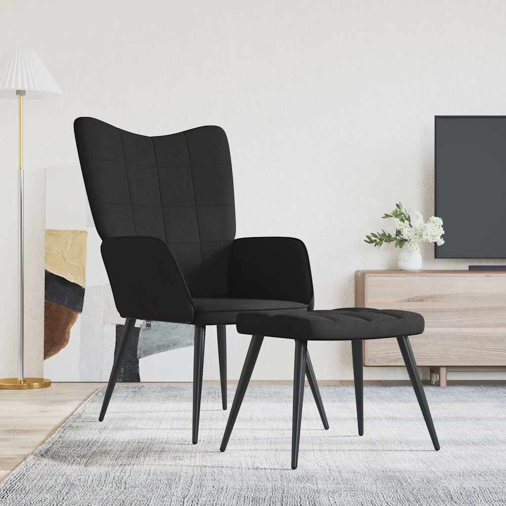 Chaise de relaxation avec tabouret Noir Tissu - XIOS