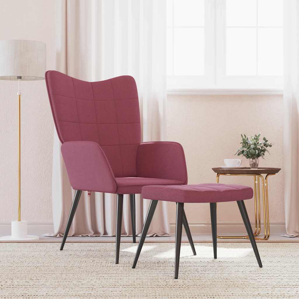 Chaise de relaxation avec tabouret Rouge bordeaux Tissu - XIOS