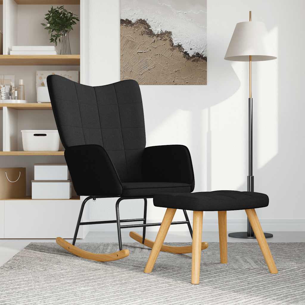 Chaise à bascule avec tabouret Noir Tissu - XIOS