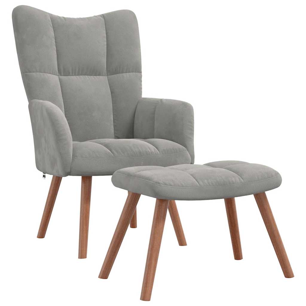 Chaise de relaxation avec repose-pied Gris clair Velours - XIOS