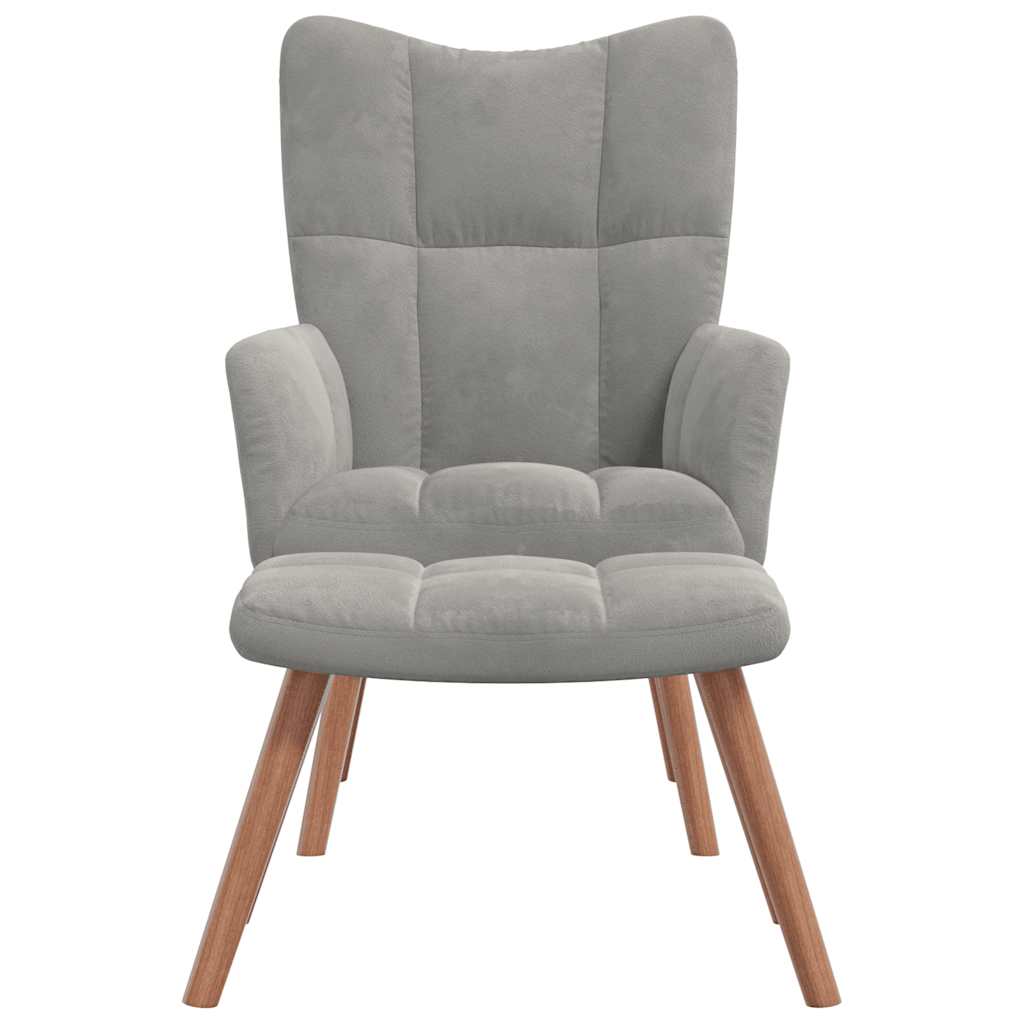 Chaise de relaxation avec repose-pied Gris clair Velours - XIOS