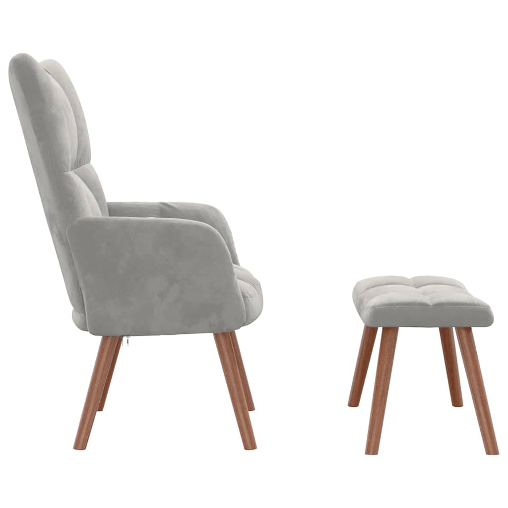 Chaise de relaxation avec repose-pied Gris clair Velours - XIOS