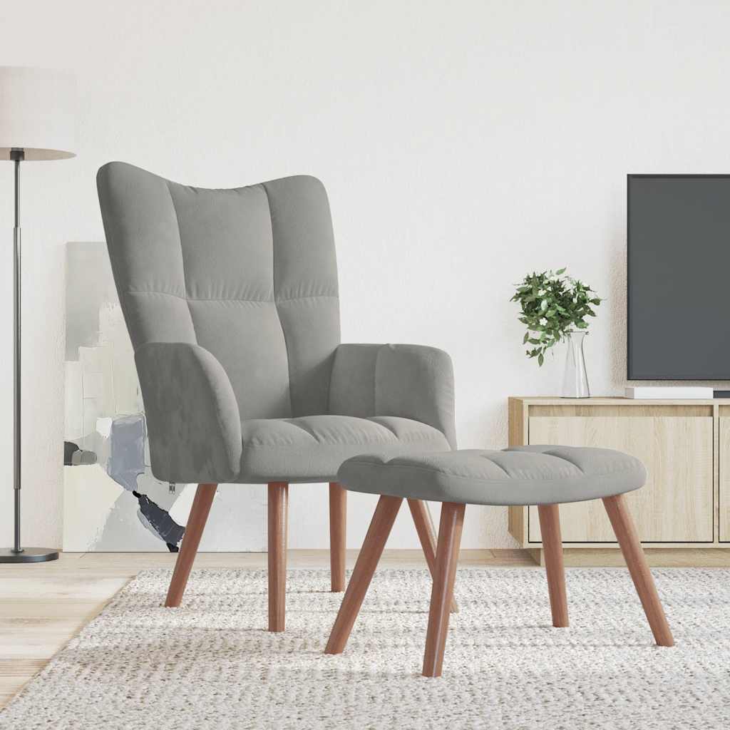 Chaise de relaxation avec repose-pied Gris clair Velours - XIOS