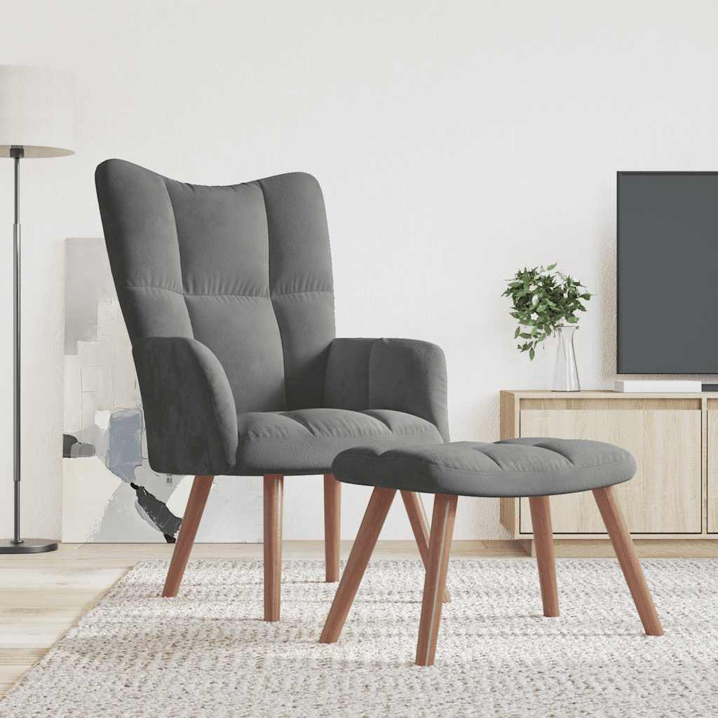Chaise de relaxation avec repose-pied Gris foncé Velours - XIOS