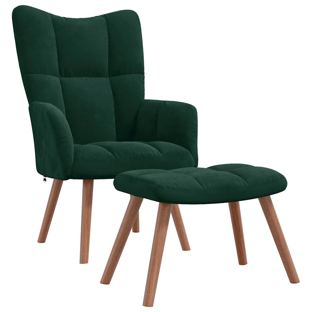 Chaise de relaxation avec repose-pied Vert foncé Velours - XIOS