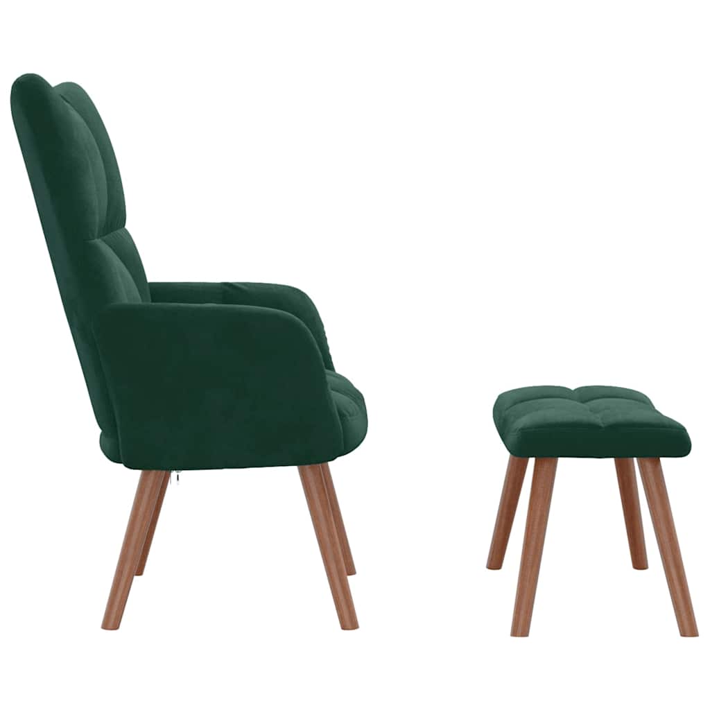Chaise de relaxation avec repose-pied Vert foncé Velours - XIOS