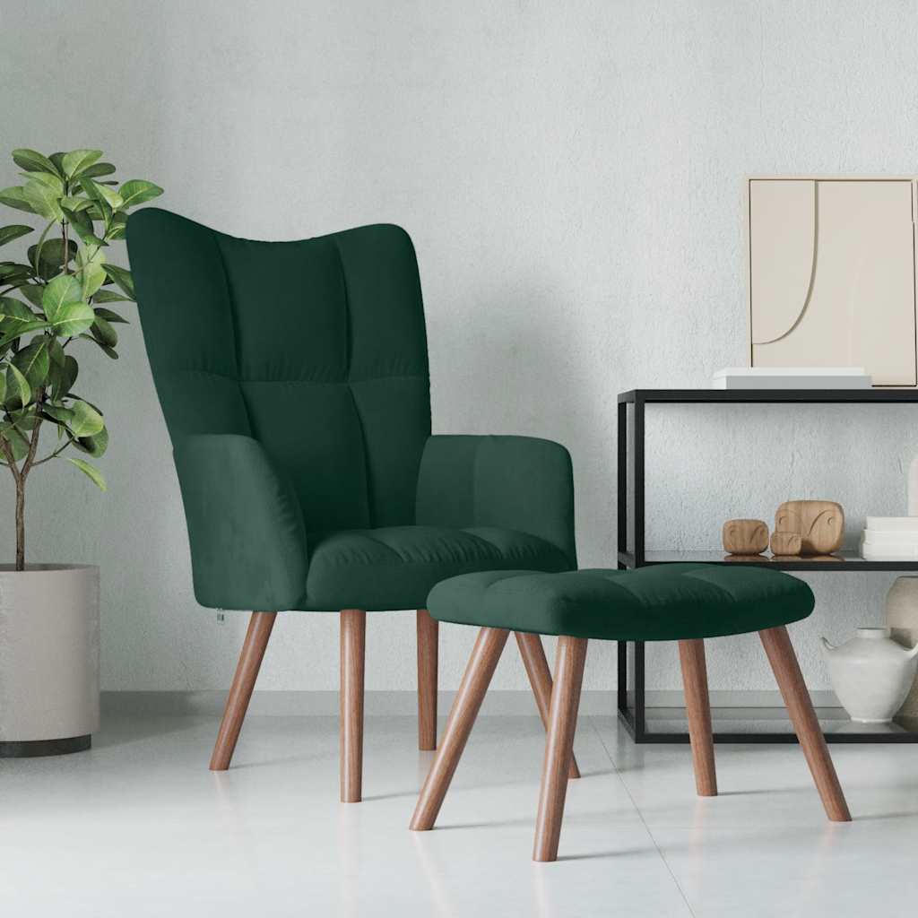 Chaise de relaxation avec repose-pied Vert foncé Velours - XIOS