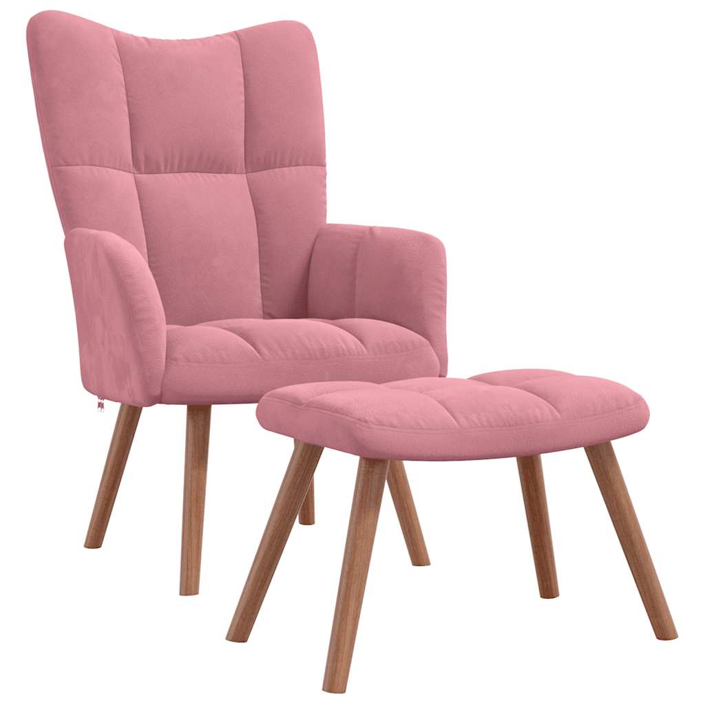 Chaise de relaxation avec repose-pied Rose Velours - XIOS