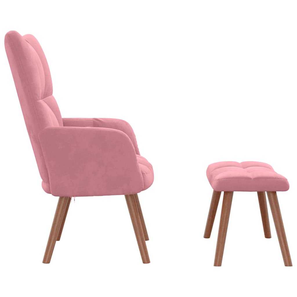 Chaise de relaxation avec repose-pied Rose Velours - XIOS
